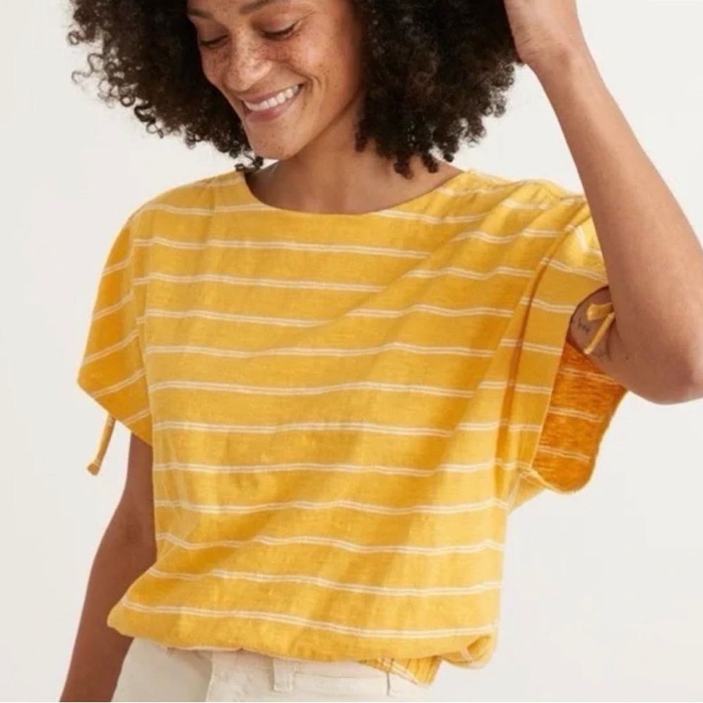 Marine Layer Yellow Striped Cinch Tee Top - Size Medium